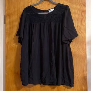 Ava & Viv blouse with lace yoke NWOT 2X black